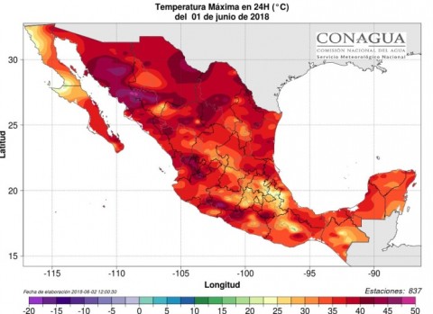 Mapa do México mostrando a onda de calor do século se espalhando por todo o país.